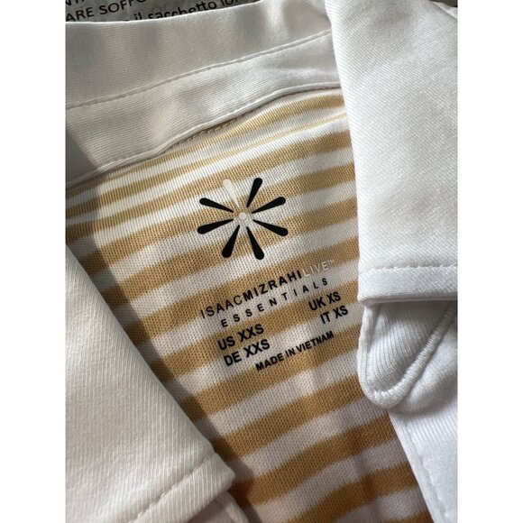 Isaac Mizrahi Live Essentials Pima Cotton Yarn Dye Top Womens XXS Tan White NEW - Picture 4 of 7